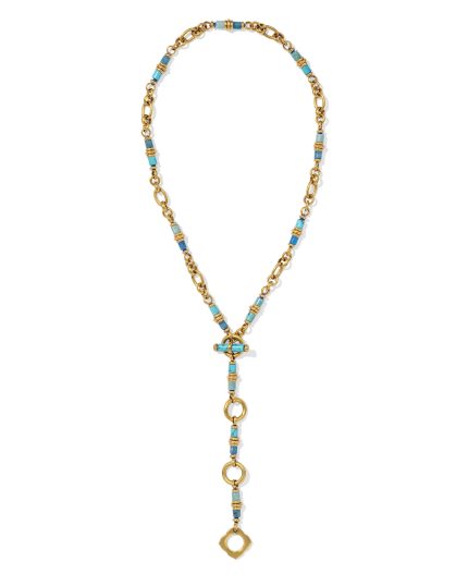 Bree Vintage Gold Chain Necklace in Teal Mix