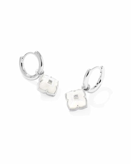 Dira Sterling Silver Carved Stone Huggie Earrings