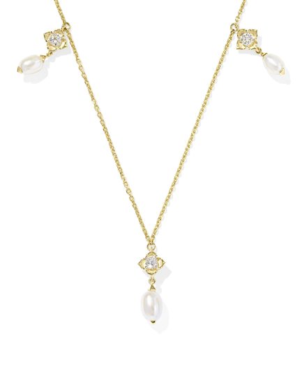 0.21 ct Lab Grown Diamond Dira 14k Yellow Gold Pearl Strand Necklace
