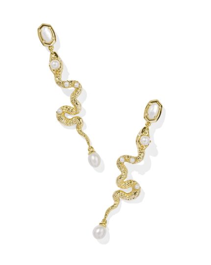 Lyle Gold Snake Linear Earrings in Ivory Mother-of-Pearl