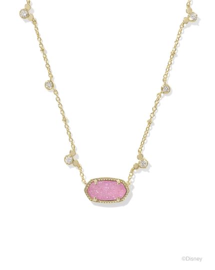 Disney | Kendra Scott Gold Mickey Mouse Elisa Short Pendant Necklace in Hot Pink Drusy