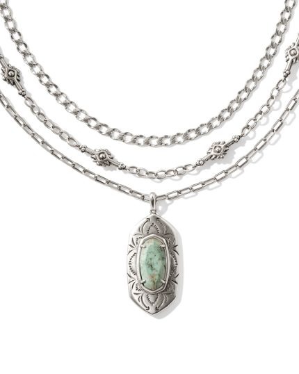 Keziah Vintage Silver Multi Strand Necklace in Sea Green Chrysocolla