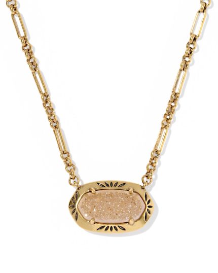Elisa Vintage Gold Etch Frame Short Pendant Necklace