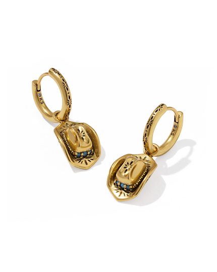 Tiny Cowboy Hat Vintage Gold Huggie Earrings