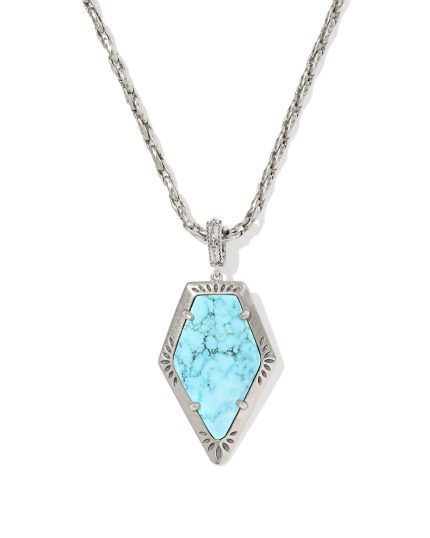 Tessa Vintage Silver Etch Frame Large Long Pendant Necklace