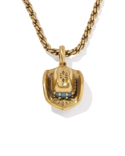 Tiny Cowboy Hat Vintage Gold Short Pendant Necklace 