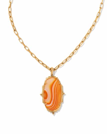 Baroque Ella Vintage Gold Long Pendant Necklace in Orange Banded Agate