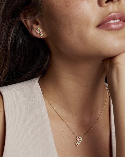 Candy Cane Gold Short Pendant Necklace 