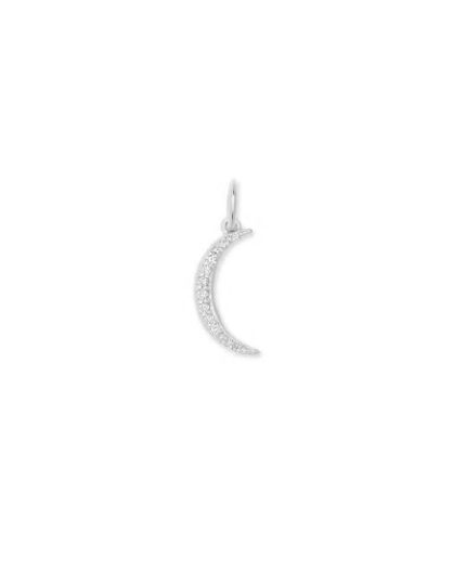 Crescent Moon Sterling Silver Charm in White Diamond