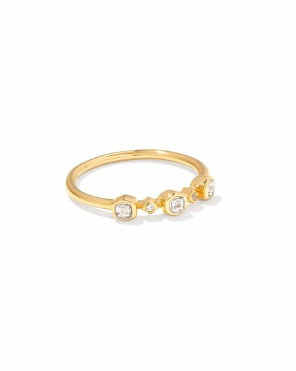 Davie 18k Gold Vermeil Trio Band Ring in White Sapphire