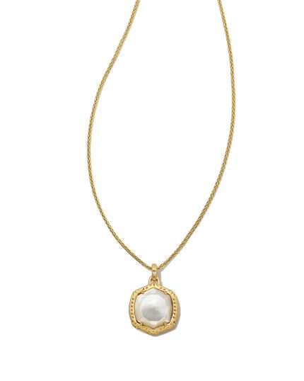 Davis 18k Gold Vermeil Etch Frame Short Pendant Necklace in Ivory Mother-of-Pearl