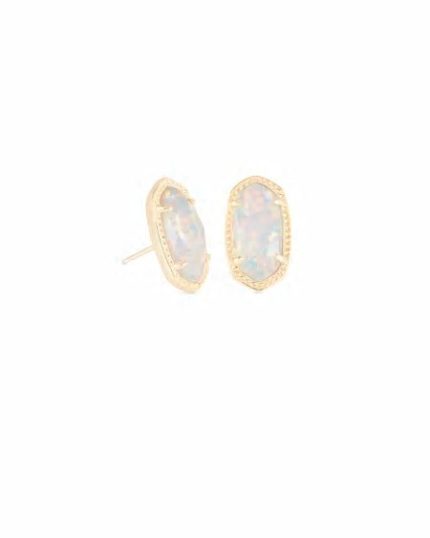 Ellie Gold Stud Earrings in White Lab Grown Opal