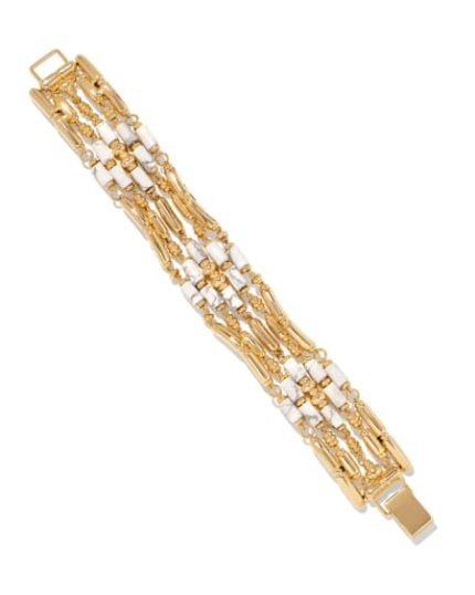 Ember Gold Statement Cuff Bracelet in White Variegated Magnesite