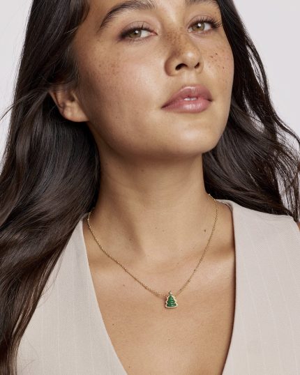 Holiday Tree Gold Short Pendant Necklace  
