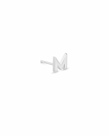 Letter M Single Stud Earring in Sterling Silver 