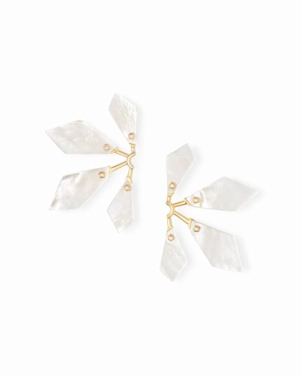 Malika Gold Statement Earrings in Ivory Mother-of-Pearl