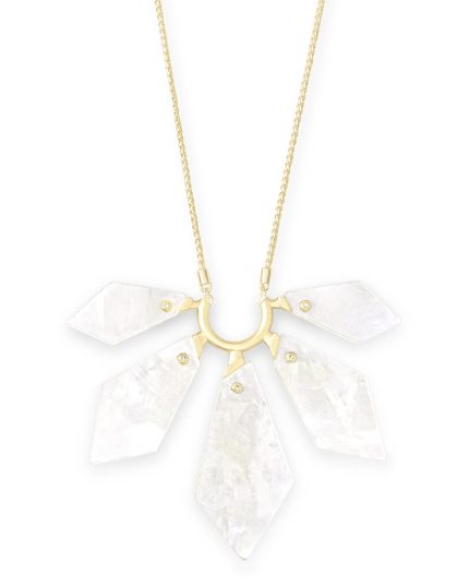 Mari Gold Long Pendant Necklace in Ivory Mother-of-Pearl