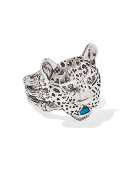 Maura Vintage Silver Jaguar Statement Ring in Variegated Indigo Magnesite