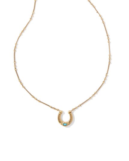 Noble Vintage Gold Horseshoe Pendant Necklace in Variegated Dark Teal Magnesite