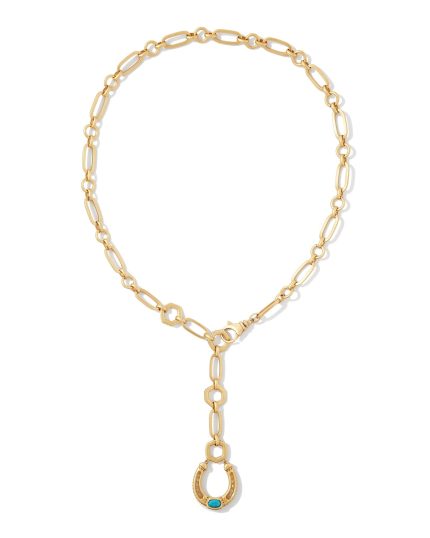 Noble Vintage Gold Horseshoe Y Necklace in Variegated Dark Teal Magnesite