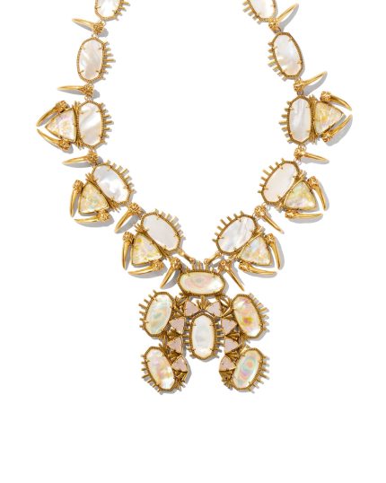Odessa Vintage Gold Statement Necklace in Iridescent Abalone