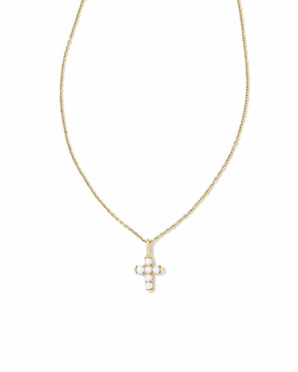 Pearl 14k Yellow Gold Cross Pendant Necklace in Freshwater Cultured Pearl