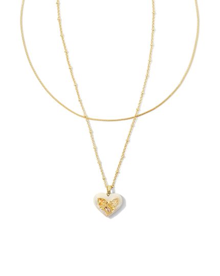 Penny Gold Heart Multi Strand Necklace in Ivory Mother-of-Pearl