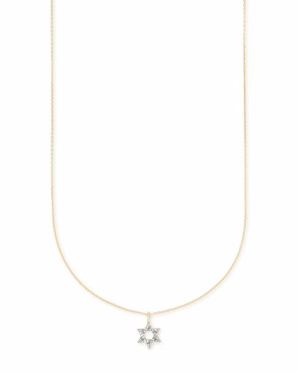 Star of David 14k Yellow Gold Pendant Necklace in White Diamonds
