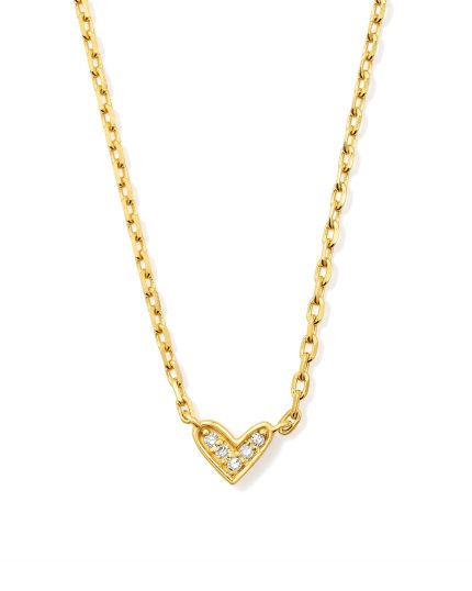 Tiny Ari Heart 18k Gold Vermeil Diamond Pendant Necklace in White Diamond