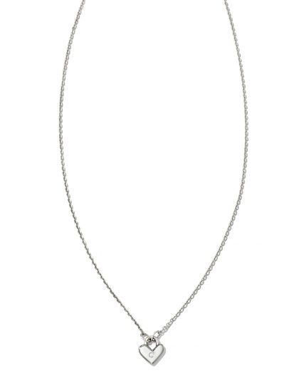 Tiny Heart Padlock 14k White Gold Pendant Necklace in White Diamond